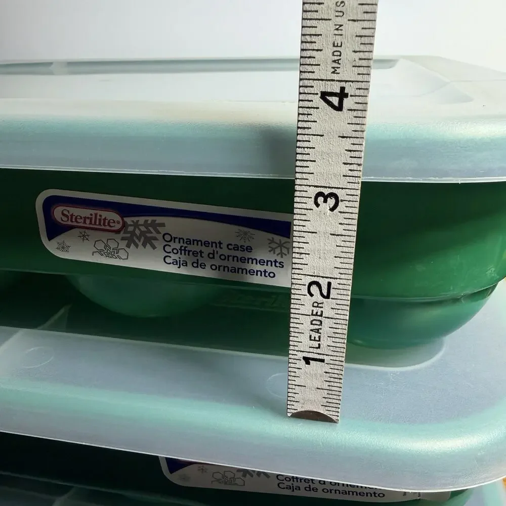 2 Green Sterilite Ornament Storage Box Case 20 Piece Hinged Lid Snap Closure 20